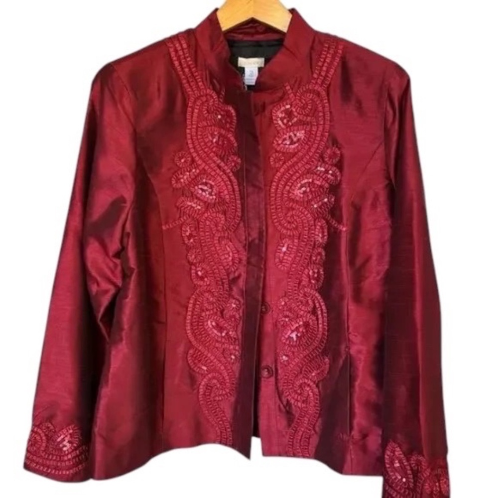 NWT Chico's Cardinal Red Twirling Applique Tiena Jacket Blazer Size 3